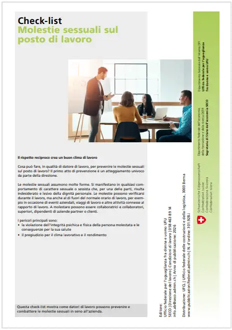 Check list Molestie sessuali sul posto di lavoro